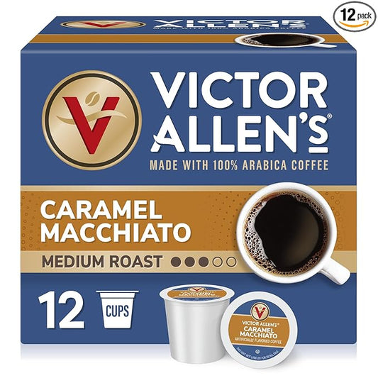 Victor Allen's Coffee Caramel Macchiato Flavored, 12 Count, Medium Roast, Single Serve Coffee Pods for Keurig K-Cup Brewers