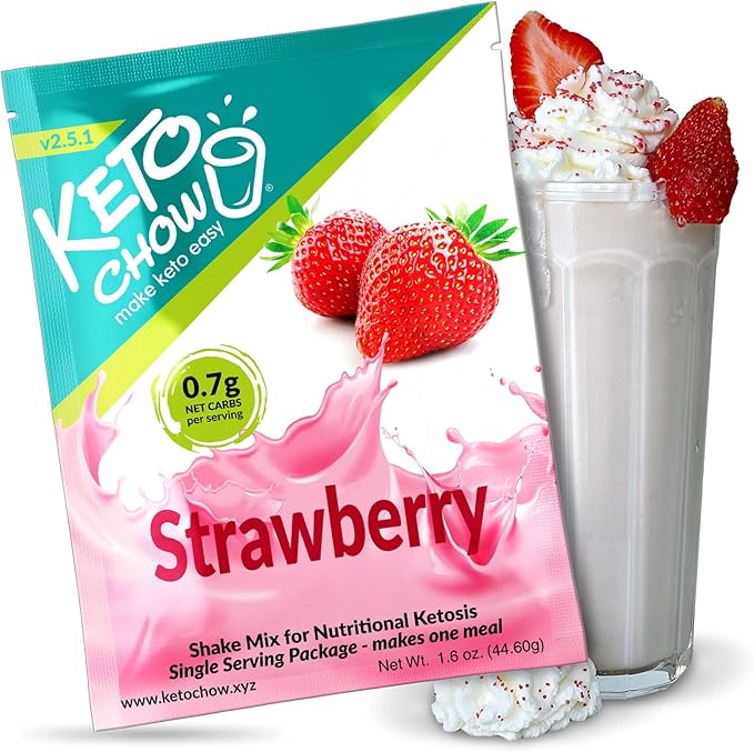 Keto Chow Strawberry | Keto Meal Replacement Shake Powder | Nutritionally Complete | Low Carb | Delicious Easy Meal Substitute | Protein Rich You Choose The Fat | Single Meal Sample