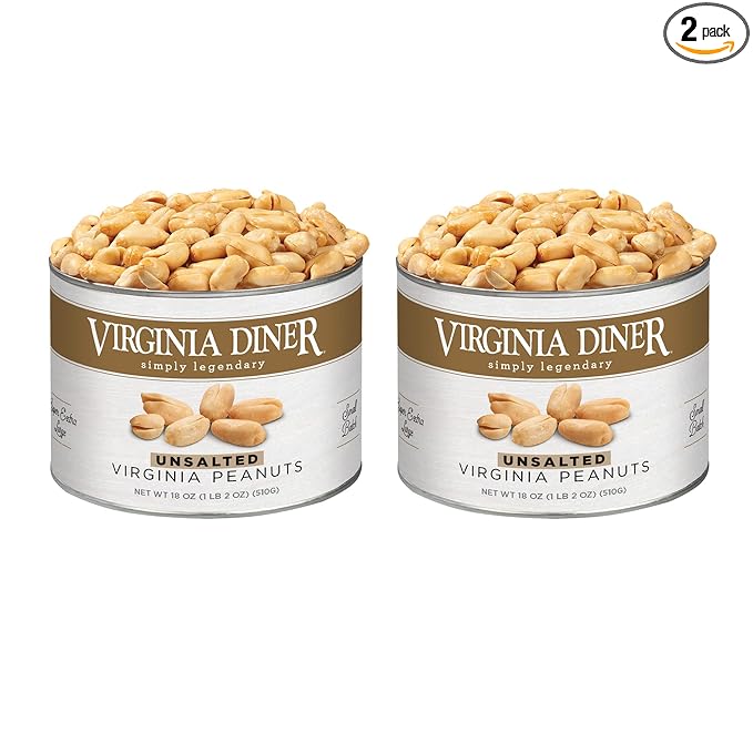 Virginia Diner Unsalted Gourmet Peanuts Blister Roasted XL Virginia Nuts All Natural VA Peanuts 18oz (2 Pack)