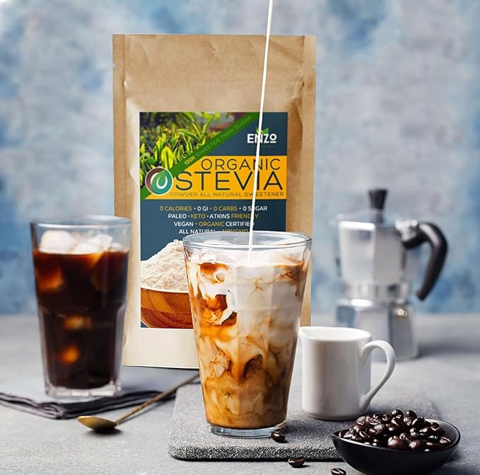 Enzo Easy Use Organic Stevia Powder 200g (7.05oz / 1600 Servings) All Natural Alternative Sweetener 12 x Sweeter than Processed Sugar with No Artificial Additives & Fillers