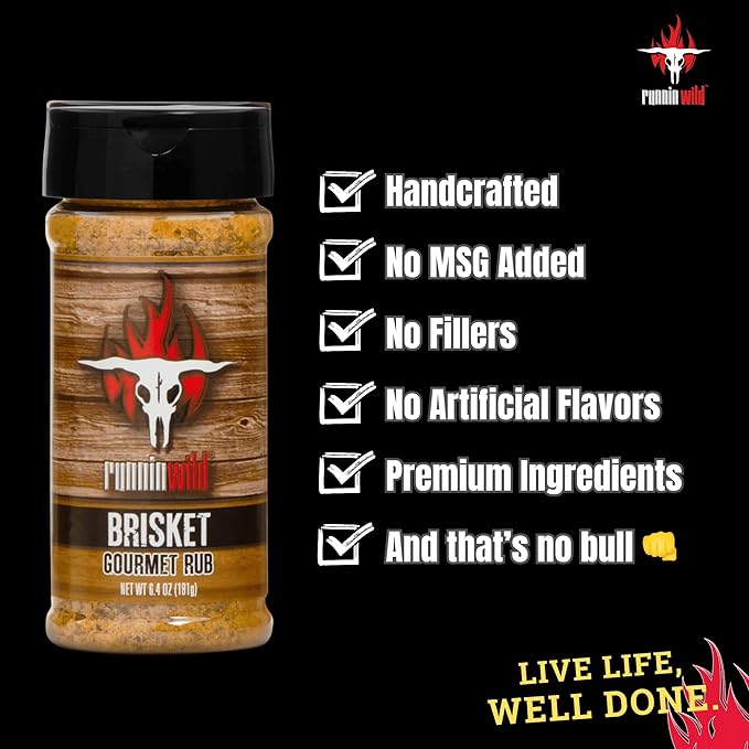 Gourmet Brisket Seasoning | Brisket Rub for Smoker or Grill | No Artificial Flavors | No MSG added | Runnin??Wild Foods, 6.4 ounces