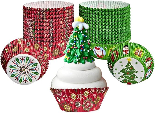 Christmas Cupcake Liners, 500 ??Standard Size Xmas Design Holiday Baking Cups, Paper Muffin Cups for Christmas Parties, Holiday Decoration & Treats, Cupcake Wrappers, Cupcake Holders, cupcake carrier