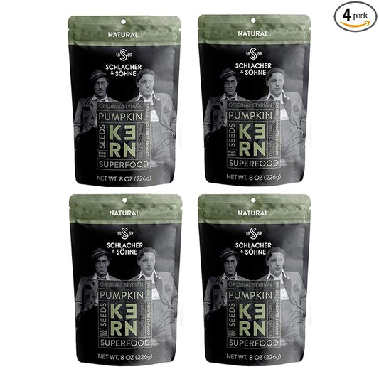 Schlacher & Söhne Styrian Pumpkin Seeds, 100% Pure & Natural, Premium Quality Pepitas, Healthy Snacks, Raw, Fresh Superfood, Unsalted, Full of Proteins, Made in Austria (4 Pack, Natural Seeds)