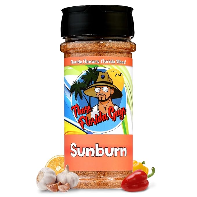 Sunburn Seasoning and Rub, 150g - Unique Blend of Fruity Habanero & Tropical Tang for Bold and Pleasant Heat - Perfect Spices for Pork, Chicken, Fish, Shrimp, French Fries & More