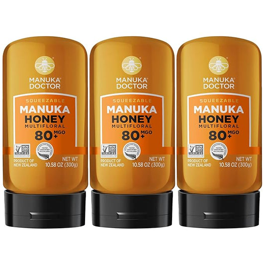 MANUKA DOCTOR - MGO 80+ SQUEEZY Manuka Honey Value Bundle, 3 Squeeze Bottles, Multifloral 100% Pure New Zealand Honey. Certified. Guaranteed. RAW. Non-GMO (10.58 oz) 3 Pack