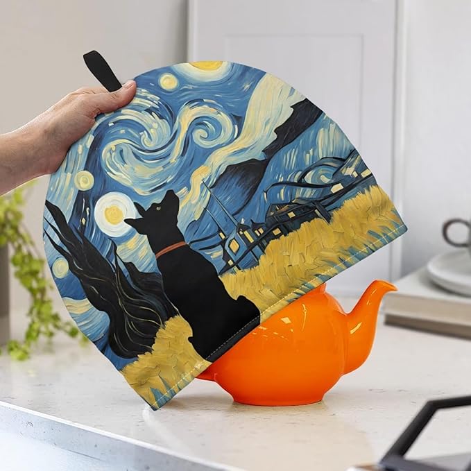 Tea Pot Cover Starry Night Dog Print Teapots Cosy Insulated Tea Cozies Home Kitchen Decoration Teapot Dust Cover Warming Tea Kettle Quilt Creative Gifts for Party