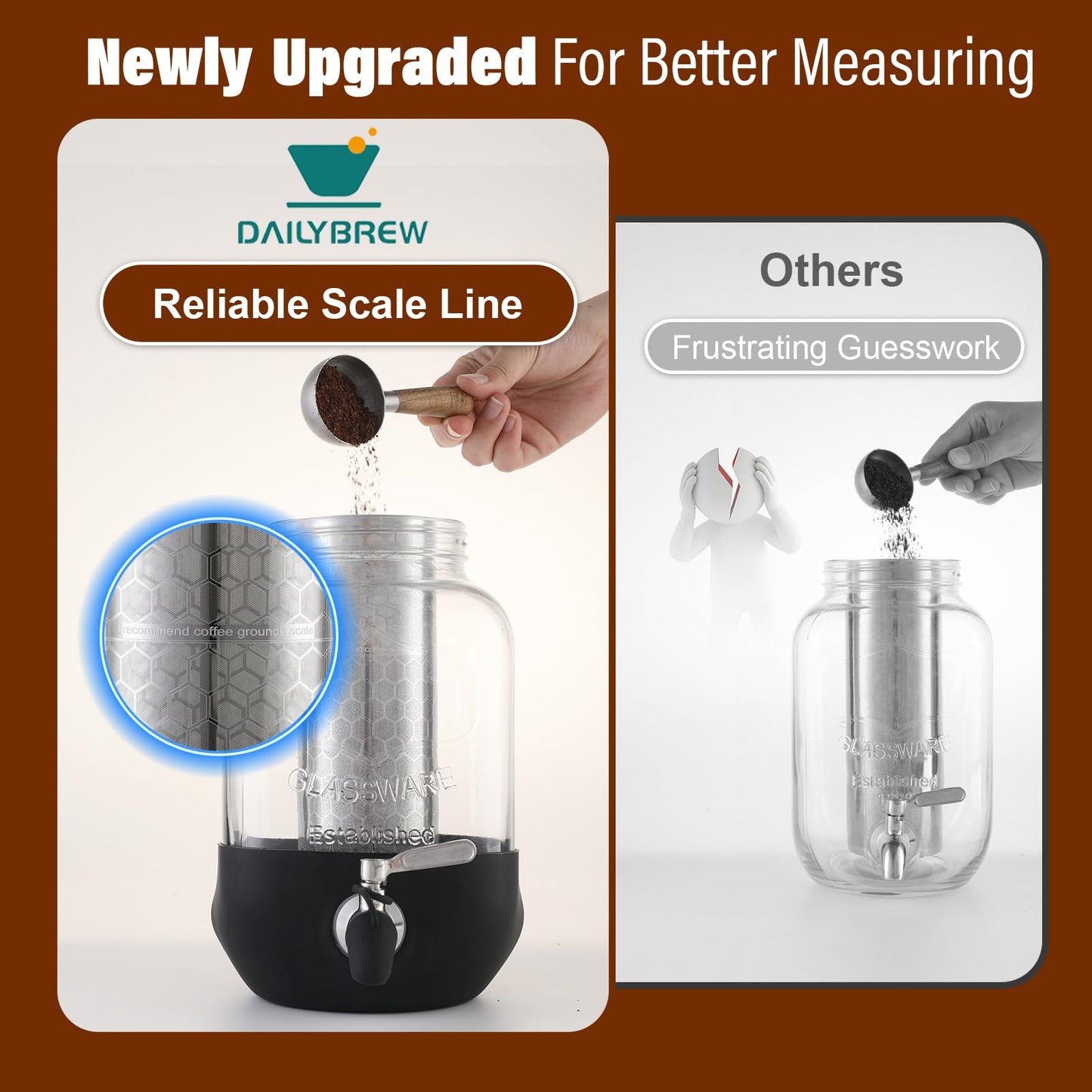 Cold Brew Coffee Maker, 1 Gallon Iced Coffee Maker With Stainless Steel Filter, Heavy Duty Glass