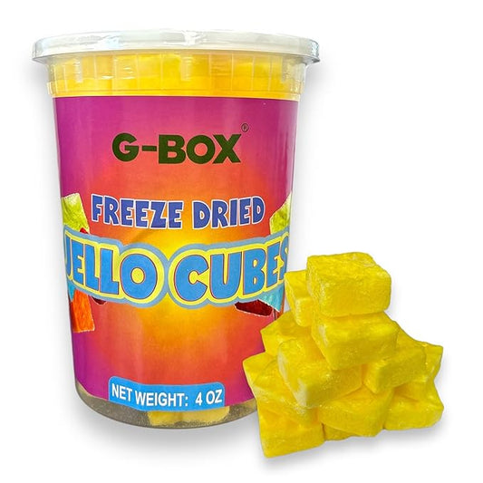 G-Box Freeze-Dried Jello Cubes - 4 oz | USA-Made Freeze Dried Jelly | Freeze-Dried Candy| Trending TikTok Snack, TikTok Trend Items, Fruit Jelly Candy, Freeze Dried Lemon (Lemon, Large)