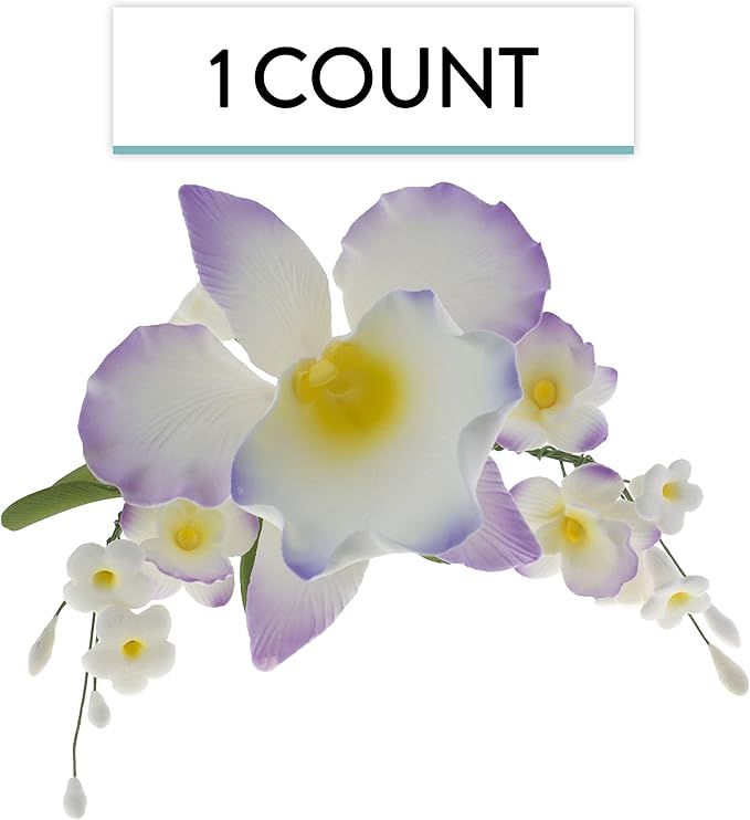 Global Sugar Art Cattleya Orchid Arched Spray Sugar Cake Flower, Violet, 1 Count by Chef Alan Tetreault