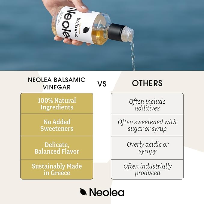 Neolea White Greek Balsamic Vinegar from Greece - American Oak w/Aged Vanilla & Honey Notes - Adds a Tangy & Acidic Flavor To Your Dishes - Dressing, Meats, Seafood & More - 8.45 fl oz / 250 ml