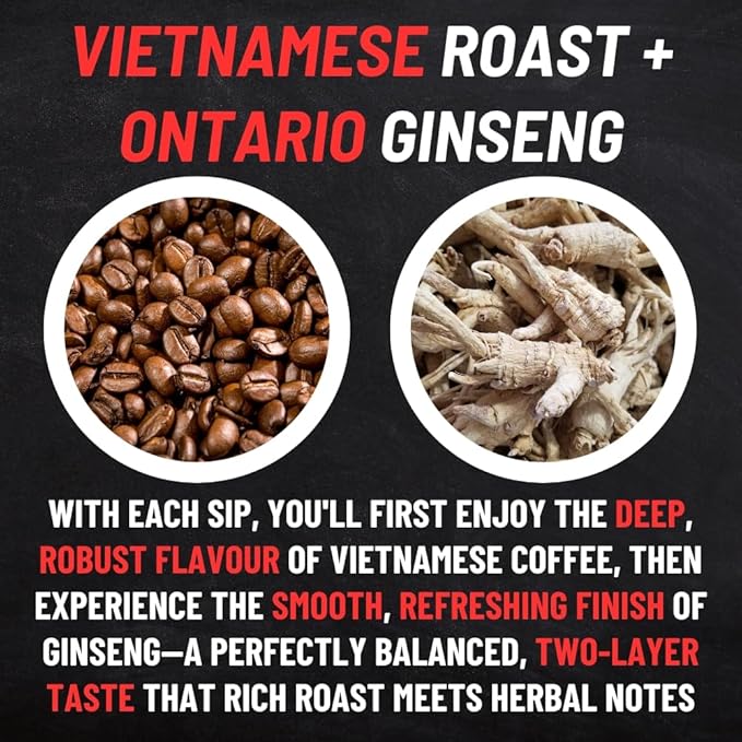 Canadian Vita Ginseng Vietnamese Instant Coffee - Unique Fusion of Canadian Ginseng & Vietnamese Coffee - Rich, Bold & Earthy Flavour - Energy | Focus | Immunity - 10 Sticks
