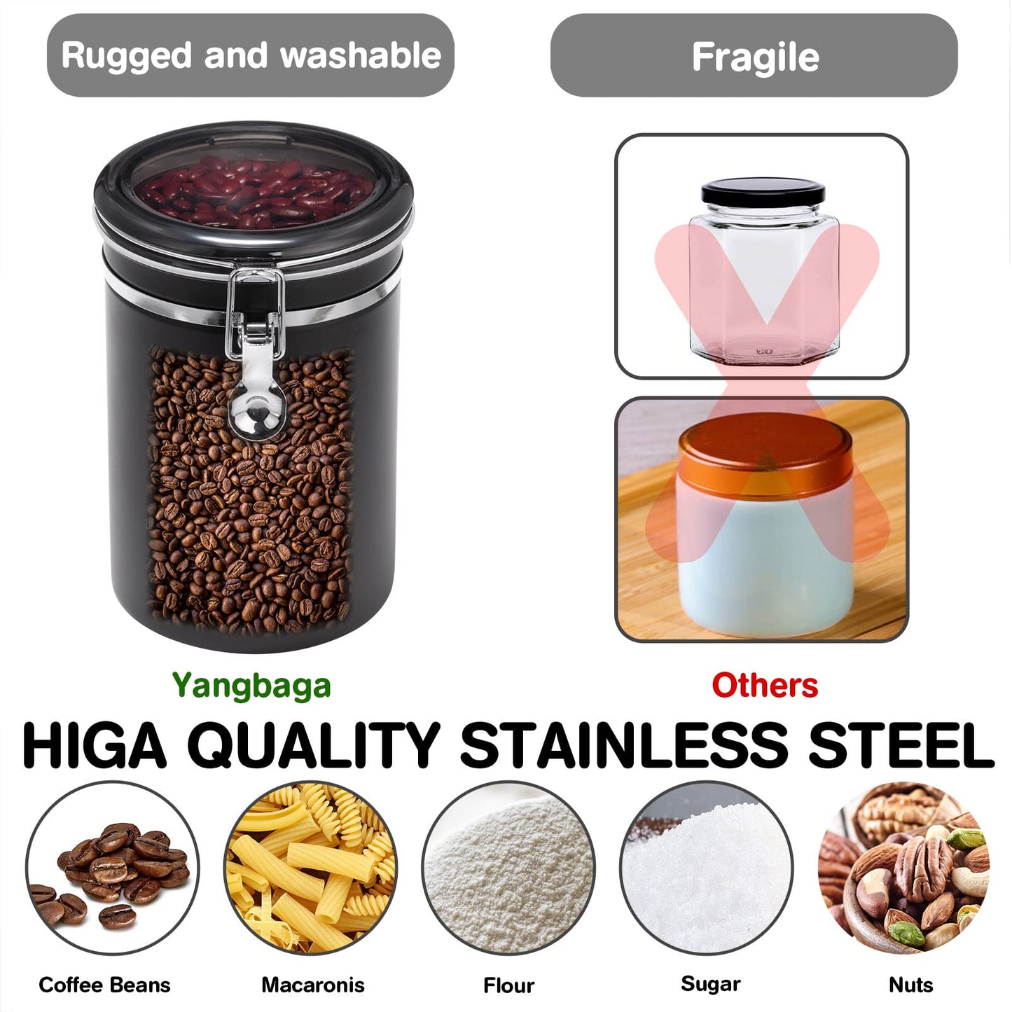 3×63OZ Stainless Steel Coffee Container with Shelf and Scoop for Coffee Bar