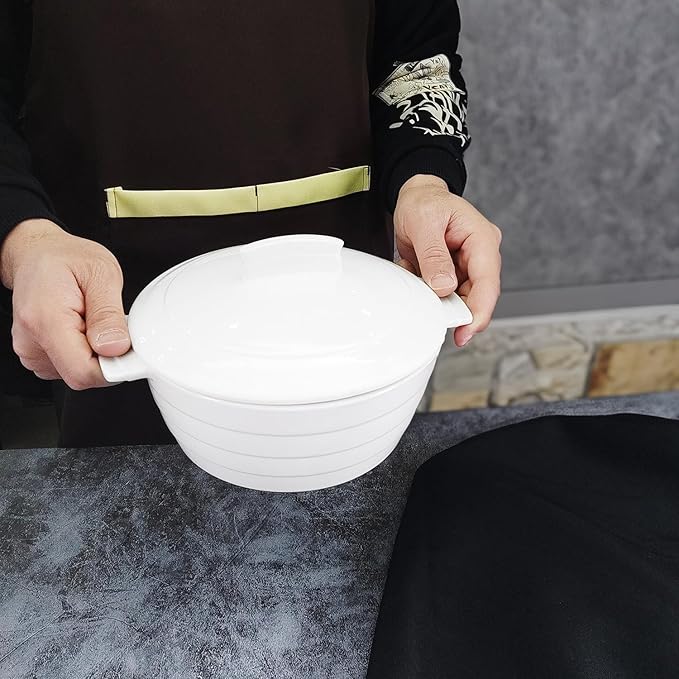 Casserole Dish 1.32 Quart French White Ceramic Bakeware Set with Lids, Chip and Crack Resistant Stoneware Baking Dish, Microwave, Dishwasher, Oven, Freezer and Fridge Safe
