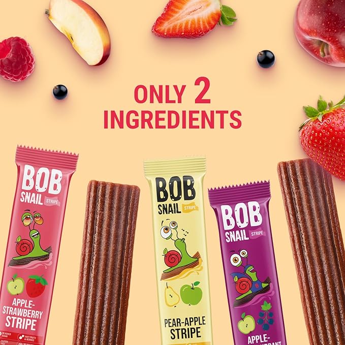 BOB SNAIL Healthy Organic Fruit Snacks for Kids and Adults??0 Organic Fruit Leather Snacks with Apple-Pear, Strawberry, Black Currant?밮egan Low-Carb Variety Pack Strips for Kids?밪ugar Free Jerky Bars