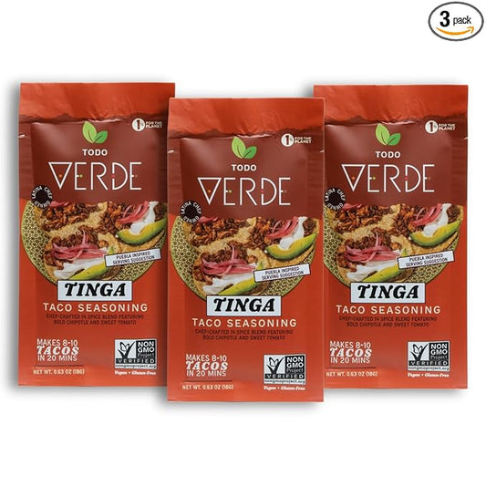 Tinga Taco Seasoning Packets - Todo Verde | Chef Curated Taco Blends with Red Miso & Black Garlic | Vegan, Gluten Free, Preservative Free (3 Pack)