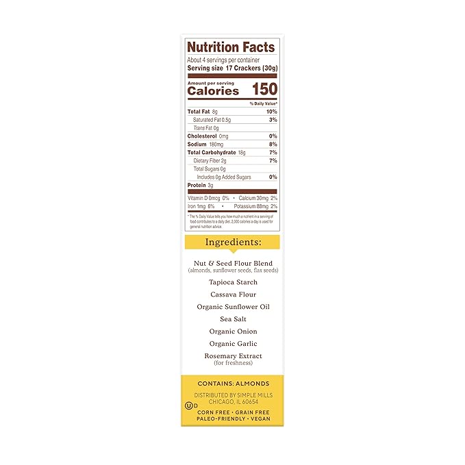 Simple Mills Almond Flour Crackers, Fine Ground Sea Salt, 4.25 Oz