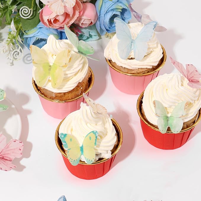 YOcity 40Pcs Wafer Paper Butterfly Cupcake Cake Toppers Edible Butterflies for Cake Decorations Colorful Butterfly for Wedding Birthday Party Cupcakes Decorating Supplies(Mix Color Size)