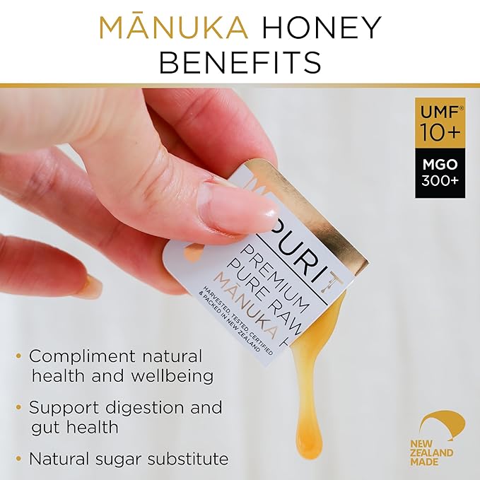 PURITI Genuine Raw Manuka Honey Snaps On The Go - UMF 10+ (MGO300+) 21 x 0.18oz Individual Snap Packets, Single Serve Honey Sticks for Tea, Travel & Snacks, Certified, Made in New Zealand