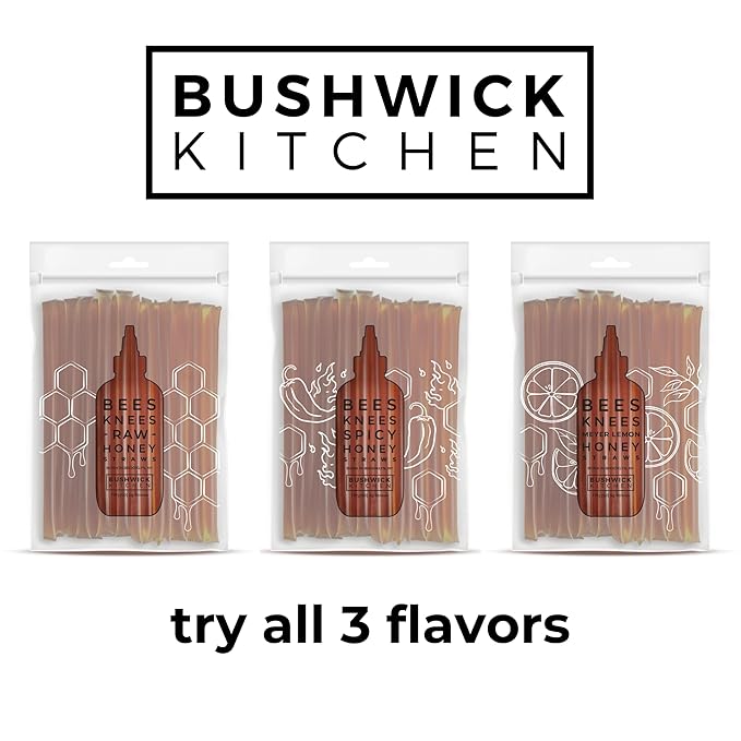 Bees Knees Spicy Raw Honey Sticks, 50 Count of Raw Honey Sticks for Tea, Made in the USA, Sweet with a Kick, Pure & All Natural, Unfiltered & Gluten Free, 50 Straws