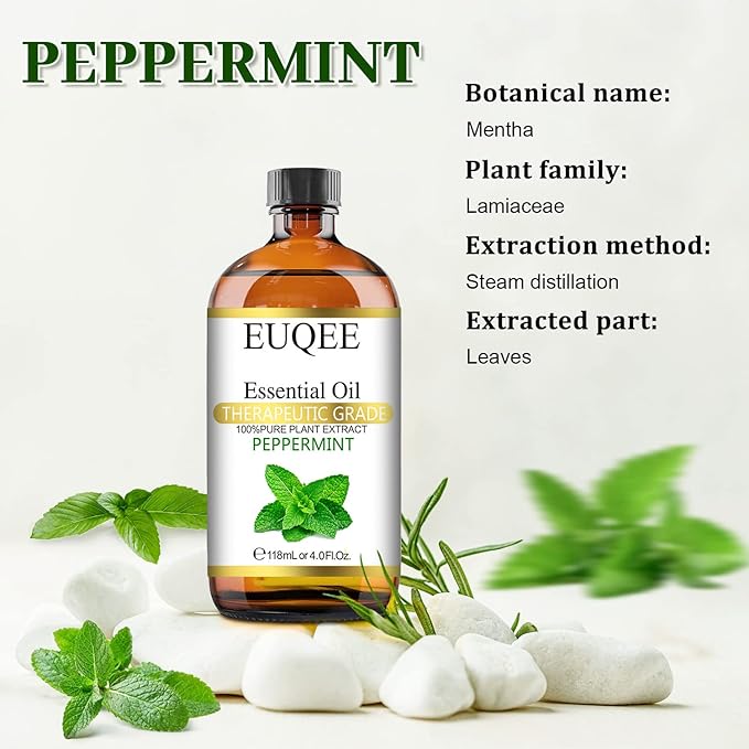 Peppermint Essential Oil 118 ml Pure Peppermint Oil with Glass Dropper, Great for Aromatherapy, Diffuser, Soap Candle Making - 4Fl. Oz
