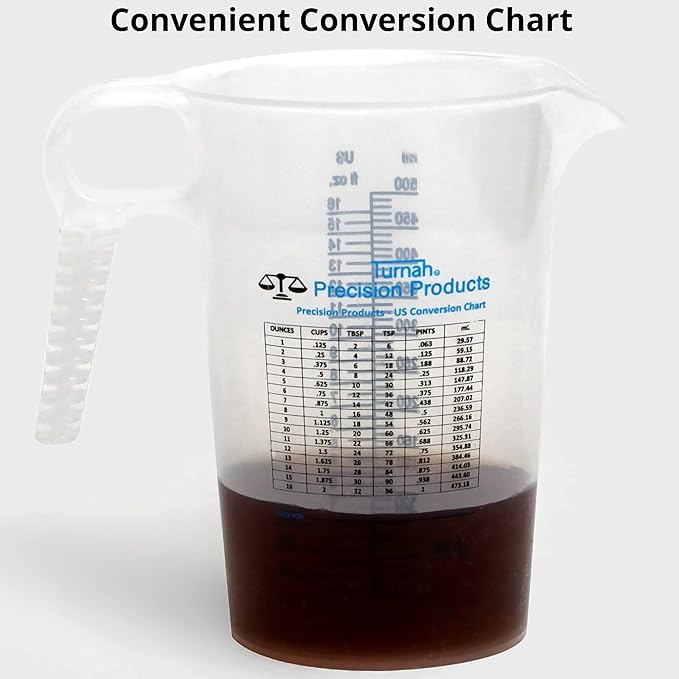 16oz, 1 Pint (2 cup) Measure Pitcher - Convenient Conversion Chart ??Multi Purpose Food Grade Great for Cooking, Hobbies, Shop Oil, Fluids, Pool Spa and Lawn with High Chemical Resistance by Turnah