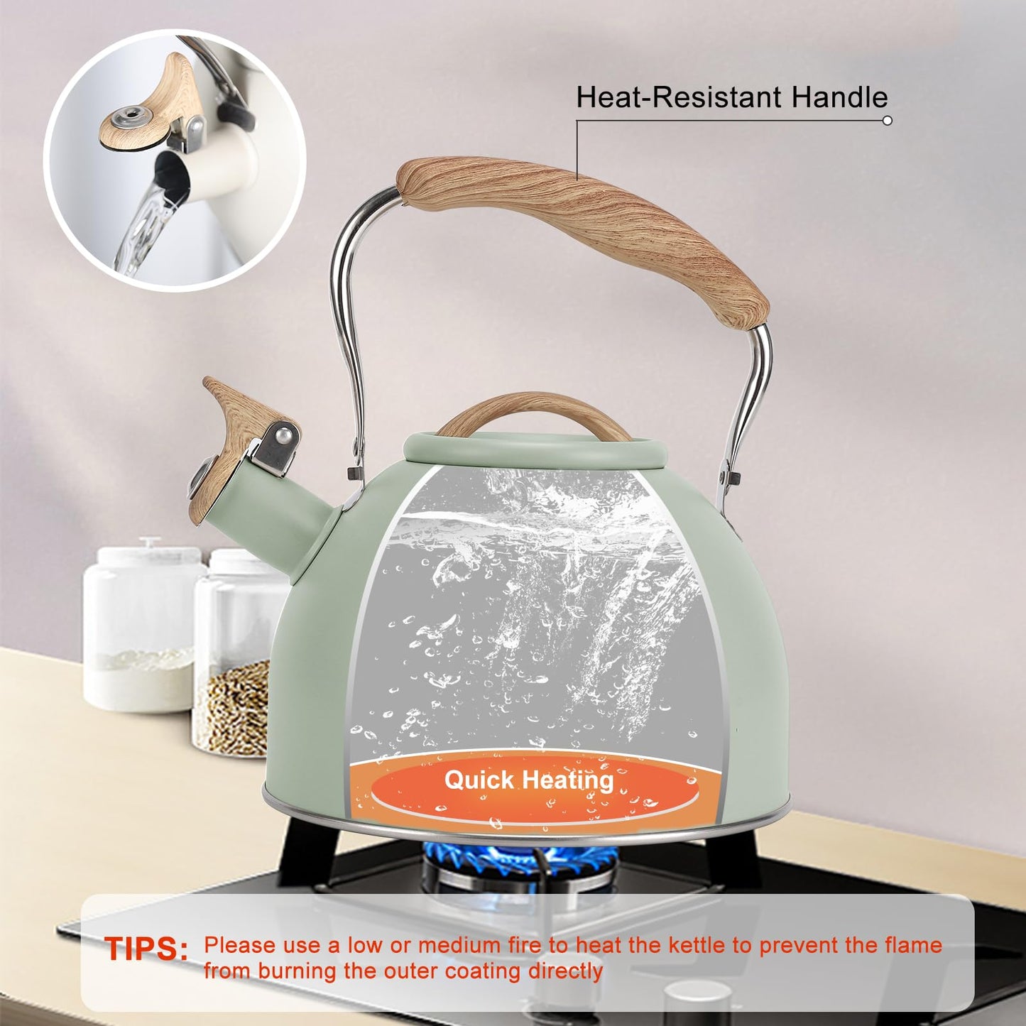 Tea Kettle, Vegoran 100 OZ / 3 Liter Whistling Tea Kettle, Tea Pots for Stove Top Food Grade