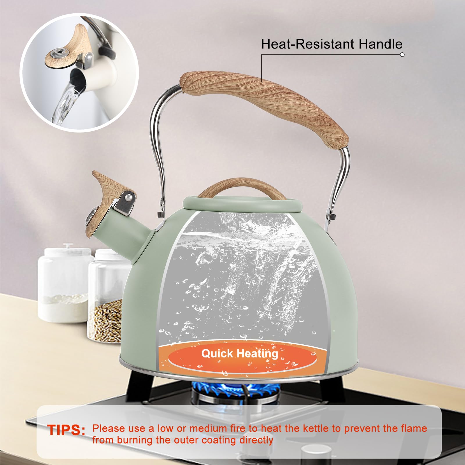 Tea Kettle, Vegoran 100 OZ / 3 Liter Whistling Tea Kettle, Tea Pots for Stove Top Food Grade
