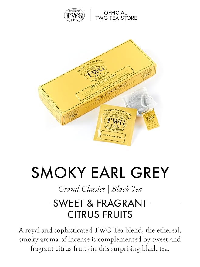 TWG Tea | Smoky Earl Grey | Black Tea | Bergamot | 15 Hand Sewn Cotton Teabags | Gift Set