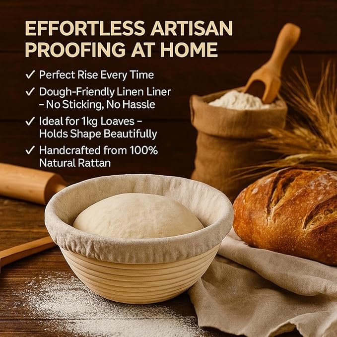 Banneton Bread Proofing Basket 9??Round & 10" Oval with Linen Liners ??Sourdough Bread Baking Supplies Kit | Natural Rattan Sourdough Proofing Basket, Bread Making Tools, Sourdough Banneton Basket