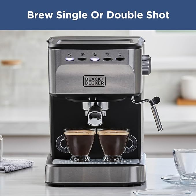 BLACK+DECKER Semi-Automatic 15 Bar Espresso and Cappuccino Maker, Versatile Machine with Ability to use Grounds or ESE Pods to Make Your Perfect Cup of Coffee