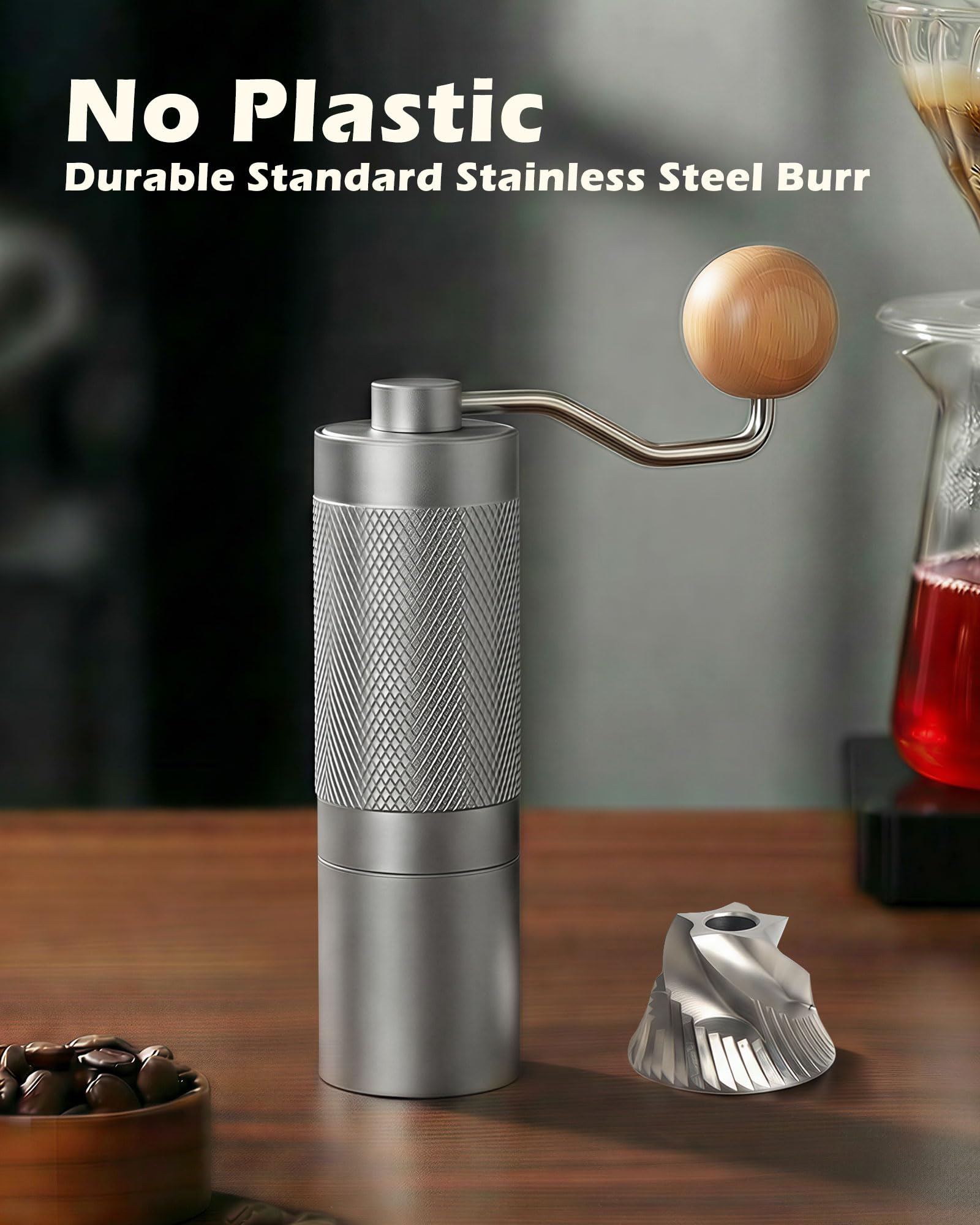 Pro Manual Coffee Grinder Stainless Steel Conical Burr With Adjustable Settings.Portable For