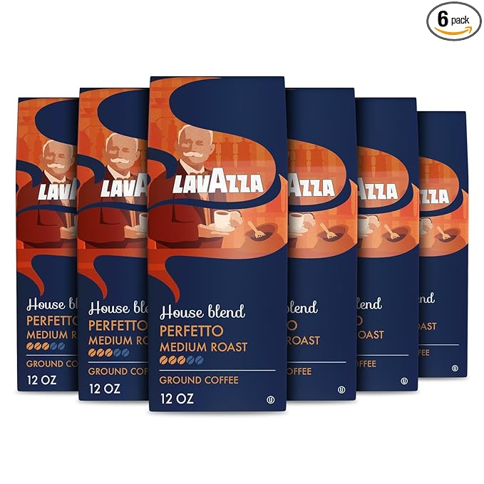 Lavazza House Blend Perfetto Ground Coffee 6 Bags of 12oz, Medium Roast, Full-bodied, Intensity 3/5, 100% Arabica, Ideal for Drip Brewers, (Pack of 6) - Package May Vary