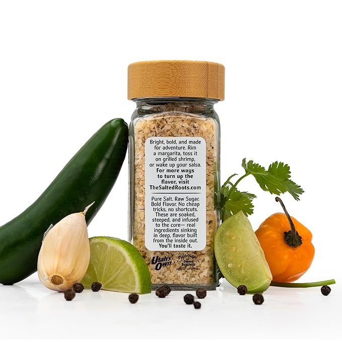 The Salted Roots - Tequila Margarita Salt - Infused with Lime, Garlic, and Tequila - 4oz