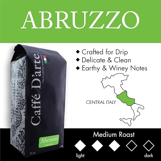 Caffe D'arte Abruzzo Ground Coffee, Medium Roast, Earthy & Winey Notes, Crafted for Drip ??Fresh Roasted in Seattle - 12 Ounce (1 Pack)