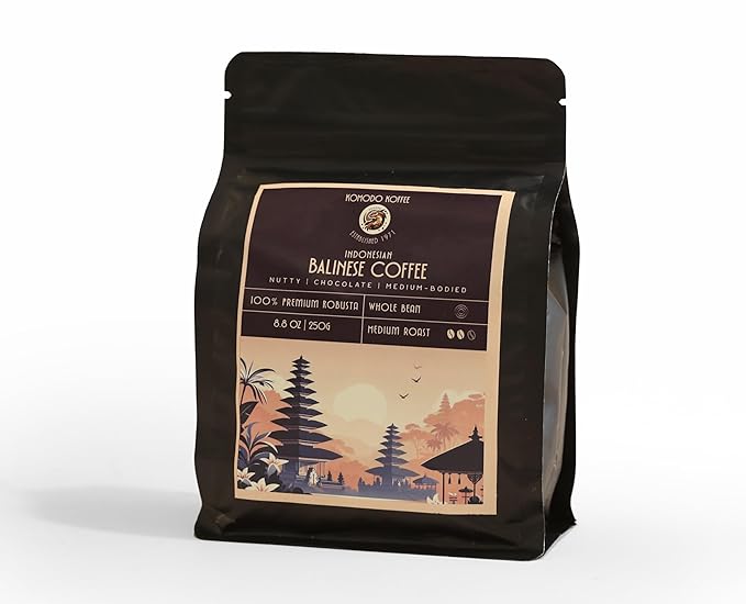 Komodo Koffee Organic Balinese Specialty Coffee sourced from Bali, Indonesia - Whole bean - Medium Roast 8.8oz (250g)