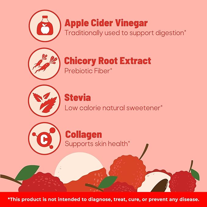 Jans Sparkling Prebiotic with Collagen Soda Beverage ??Lychee 8.4 Fl Oz (6-Pack) ??Low Calorie, NO Added Sugar, Non-GMO Sparkling Fruit Beverage, Gut Health Support