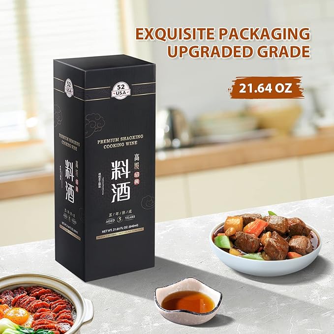 52USA Premium Shaoxing Cooking Wine, Chinese Asian Cooking Wine, Shao Hsing Rice Wine, Shaoxing Rice Wine, Hsing Rice Wine, Fermented Rice Wine, Homemade Asian Cooking, 640ml