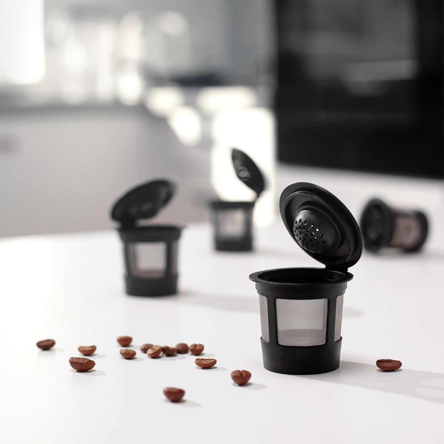 4 Black Reusable K Cups for Keurig Coffee Makers - Compatible with K-Express, K-Elite, K-Select