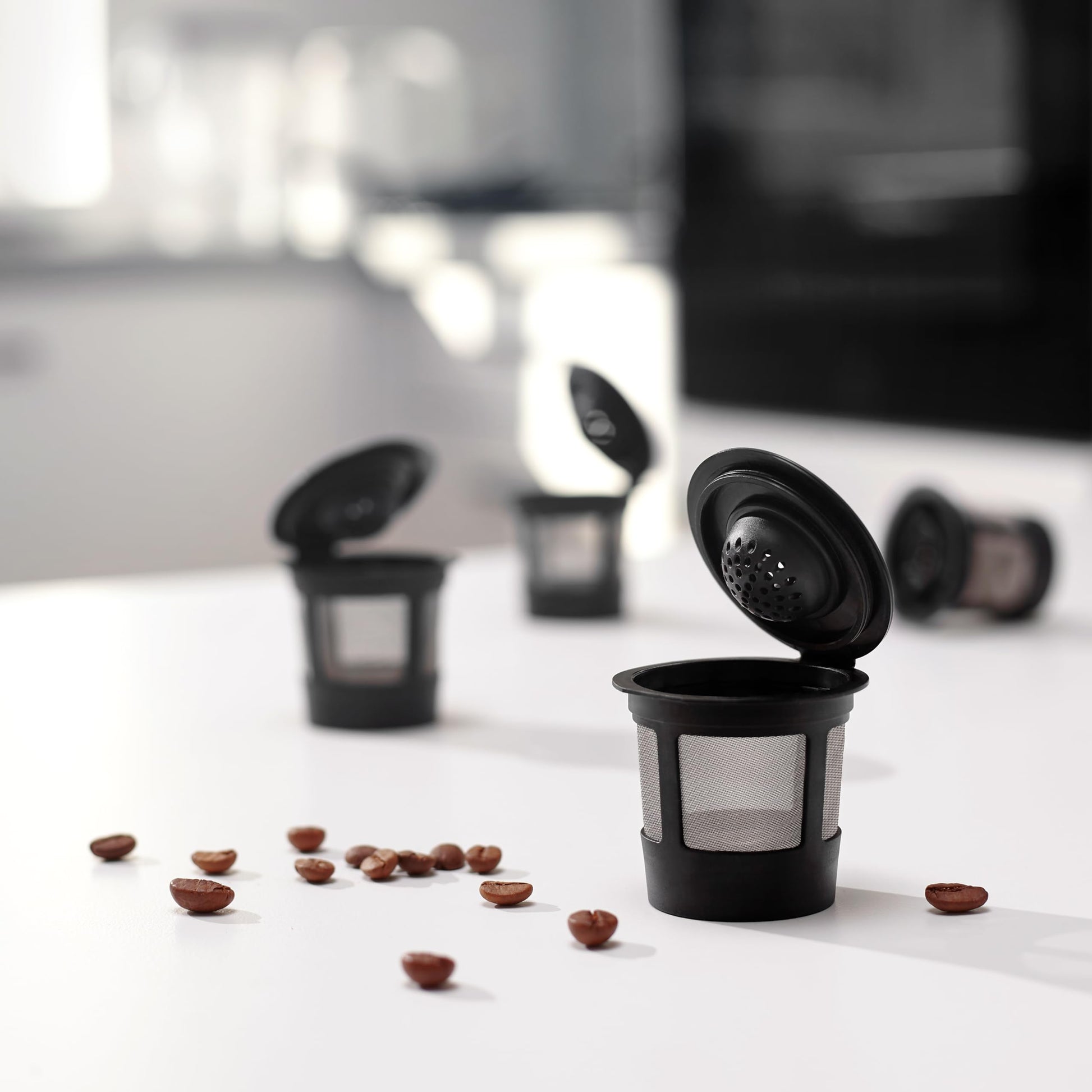 4 Black Reusable K Cups for Keurig Coffee Makers - Compatible with K-Express, K-Elite, K-Select