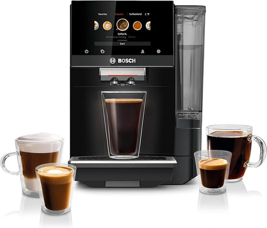 Bosch 800 Series Fully Automatic Espresso and Coffee Machine ??35 Drinks, Cold Brew, Double Cup, Milk Hose, Ceramic Grinder, Smart Features, in Black TPU60309