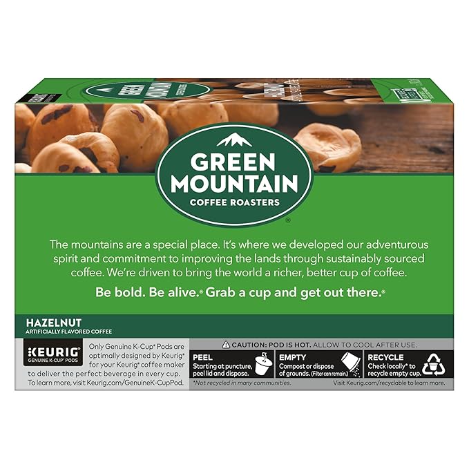 Green Mountain Coffee Roasters Hazelnut, Keurig Single Serve K-Cup Pods, Light Roast Coffee, 60 Count, (6 Packs of 10)