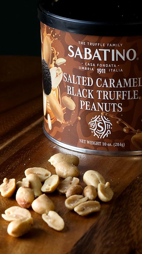 Sabatino Salted Caramel Truffle Peanuts ??Gourmet Roasted Peanuts with Salted Caramel & Black Truffle, Premium Snack, 10 oz