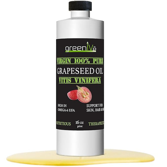 GreenIVe Grapeseed Oil Organically Grown 100% Pure Cold Pressed Light Flavor High Tempurature Cooking (16 Fl Oz)