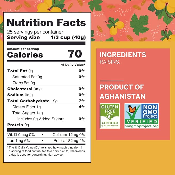 Ziba Foods Kishmish Raisins | Non-GMO, Vegan, Whole 30 Friendly & Paleo | Superfood Naturally High in Fiber, Iron and Immune Boosting Antioxidants, 2.2 lbs