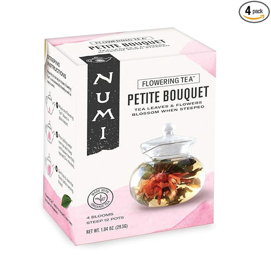 Numi Organic Tea Petite Bouquet 4-Variety Flowering Tea Blossoms, Blooming Tea Flowers, Steeps 12 Pots