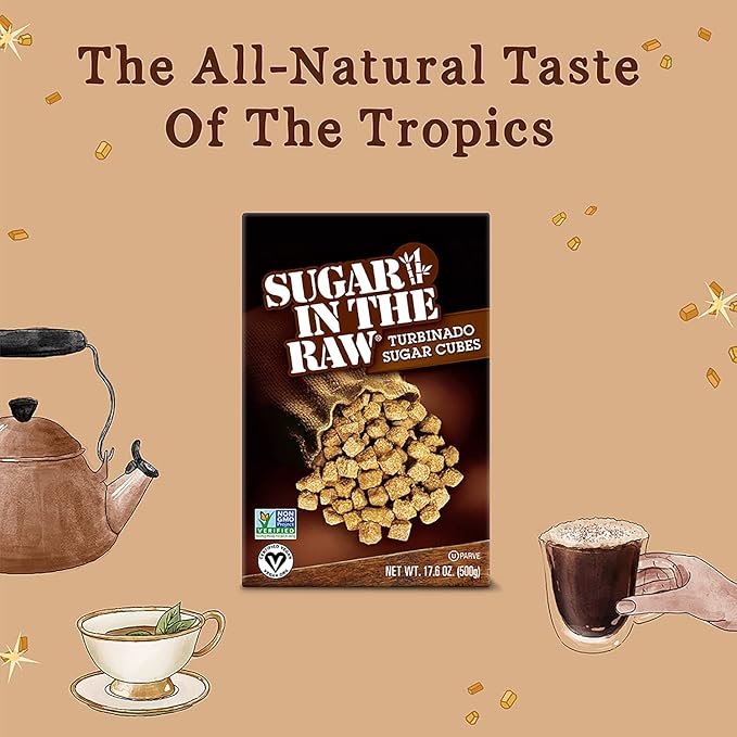 Sugar In The Raw Granulated Turbinado Cane Sugar Cubes, No Added Flavors or erythritol, Pure Natural Sweetener, Hot & Cold Drinks, Coffee, Vegan, Gluten-Free, Non-GMO,Pack of 2