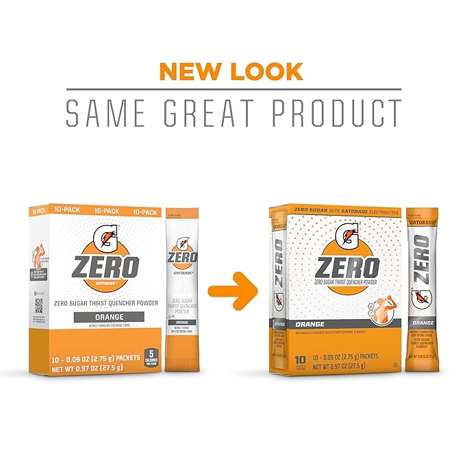 Gatorade G Zero Sports Drink Mix Powder Packets, Orange, Electrolyte Powder Drink Mix for Hydration, Zero Sugar, Total 120 Packets