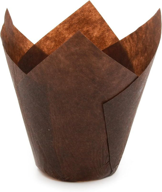 Brown Tulip Baking Cups, Medium Size, for Muffins, Cupcakes, Eco Friendly, Disposable, Non-Stick, Pack of 50 - by Ecobake