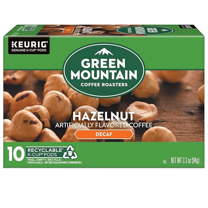Green Mountain Coffee Roasters Hazelnut Decaf Keurig Single-Serve K-Cup pods, Light Roast Coffee, 60 Count (6 Packs of 10)
