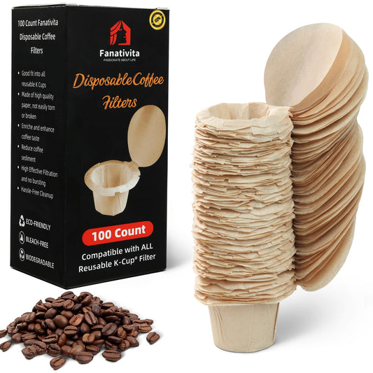 Fanativita 100ct K Cup Coffee Filters with Genius Lid, Unbleached